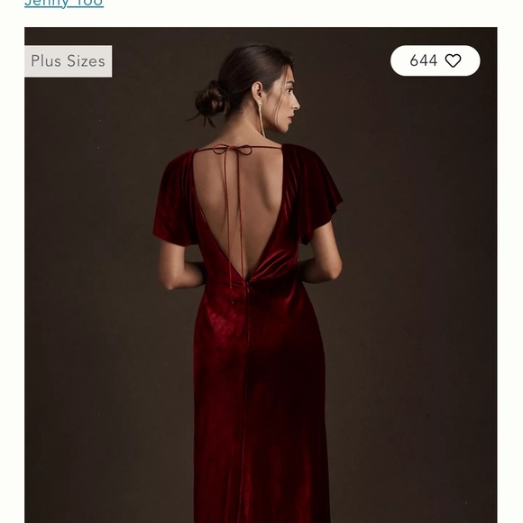 JENNY YOO Burgundy Velvet Backless Flutter Sleeve Gown 🌹 - Picture 7 of 17